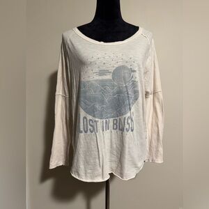 EUC Billabong Women's Blue and White Lost in Bliss Long Sleeve Tee size medium